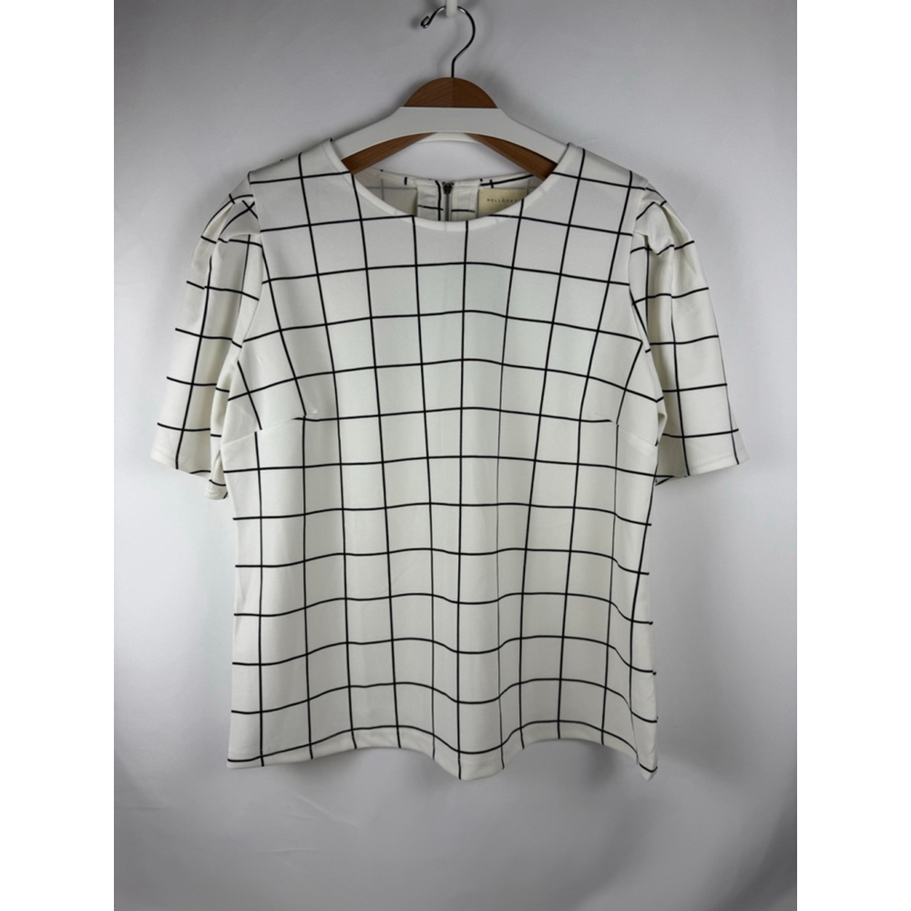 Women's MELLODAY Grid Print Top Off-White/Black Size XL $12 w/$25 purchase
